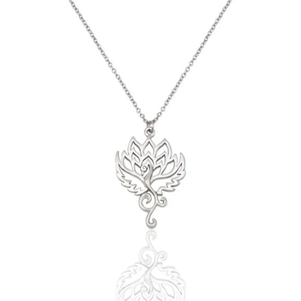 Phoenix Om Lotus Flower Pendant Necklace, Handmade Gifts for Women
